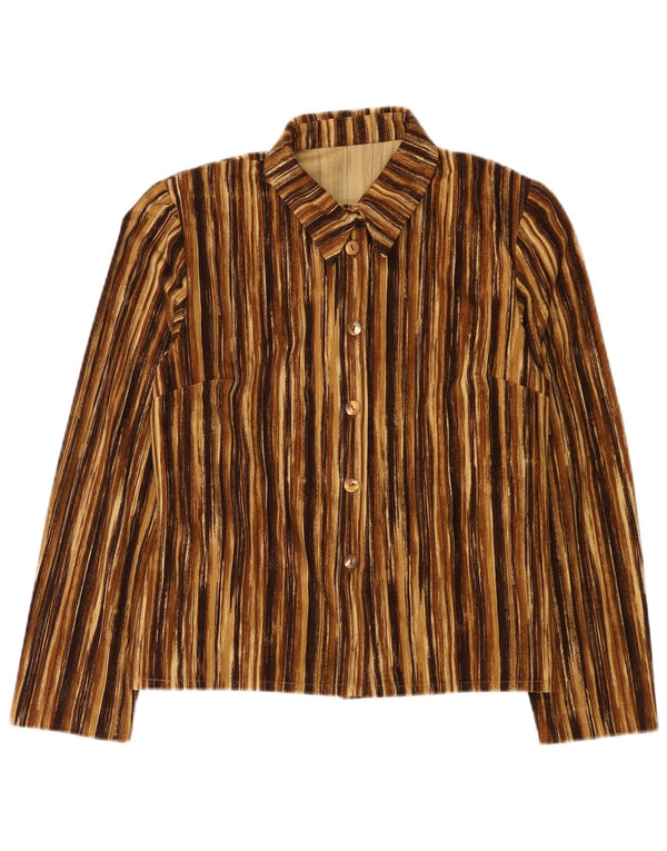 Camicia vintage da donna UK 12 a righe marrone medio
