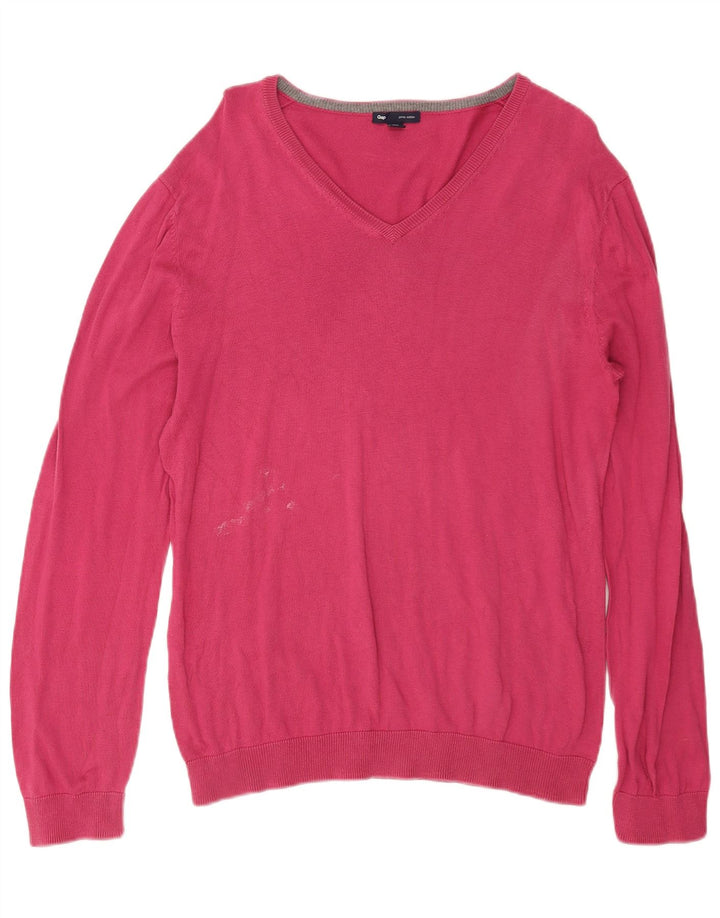 Gap Mens V-Neck Jumper Sweater Large Pink Cotton