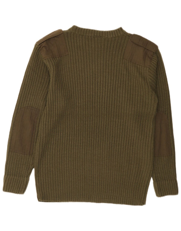 Vintage męski sweter wojskowy z dekoltem w łódkę, duży, akrylowy khaki