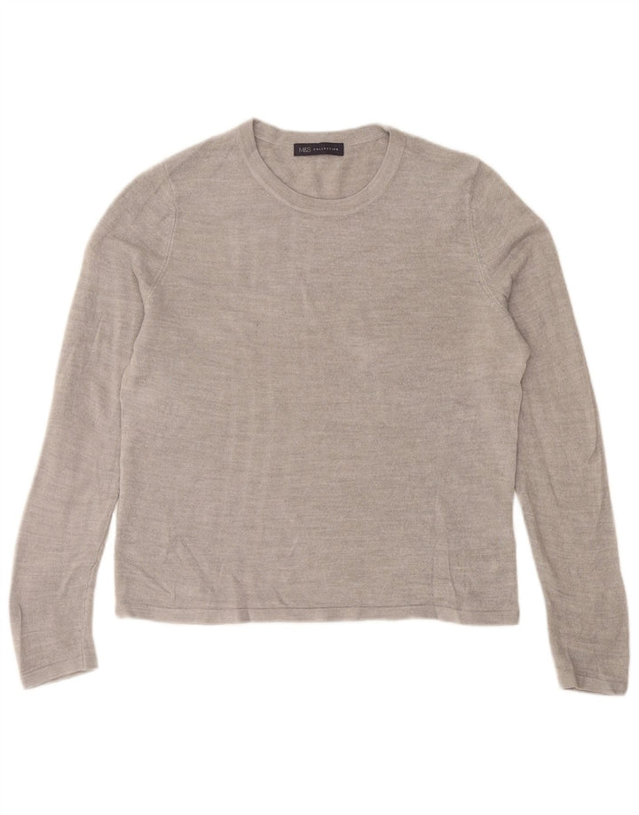 Marks & Spencer Womens Crew Neck Jumper Sweater UK 14 Medium Grey Acrylic