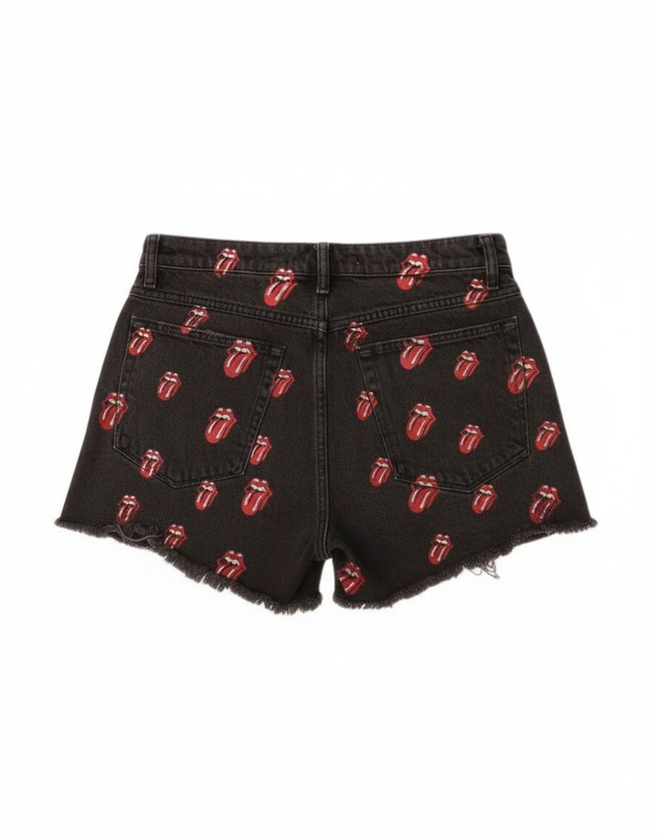 Zara Womens Graphic Distressed Denim Shorts EU 40 Medium W30 Black