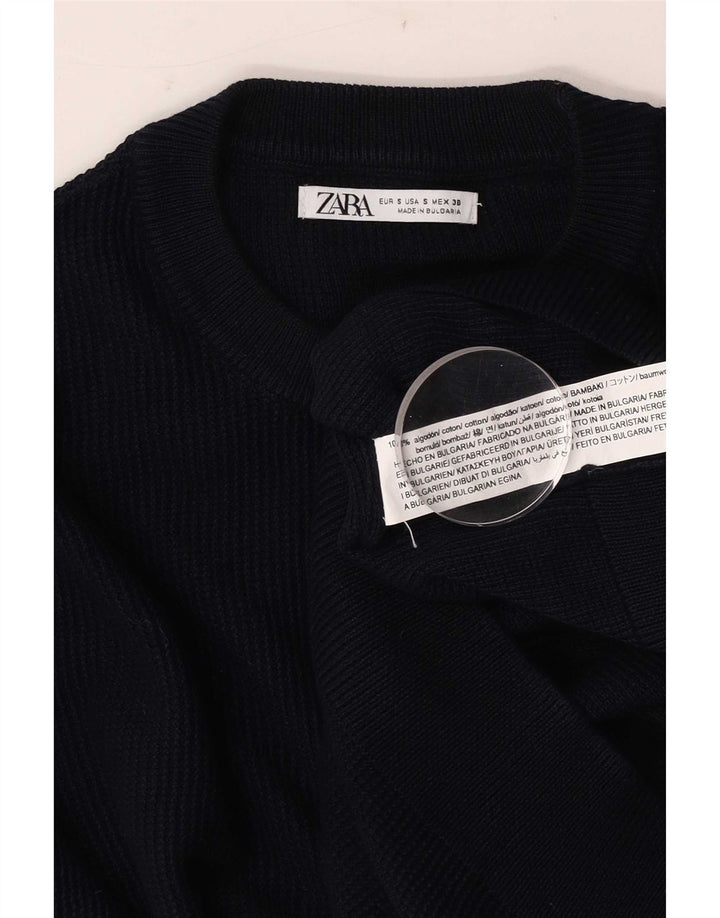Zara Mens Crew Neck Jumper Sweater Small Navy Blue Cotton