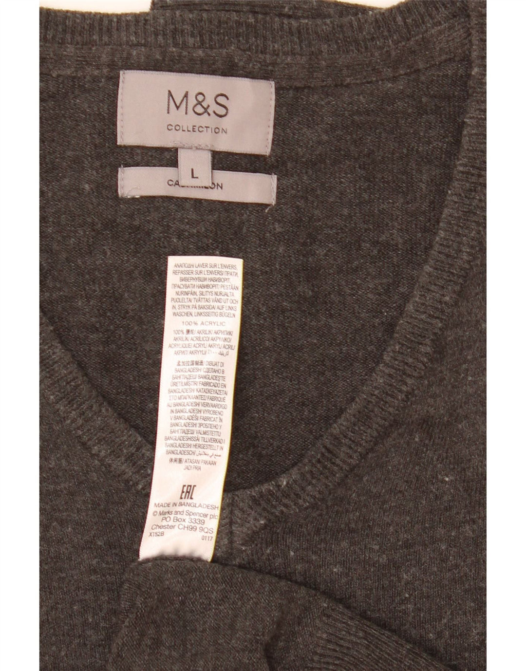 Marks & Spencer Mens V-Neck Jumper Sweater Large Grey Acrylic