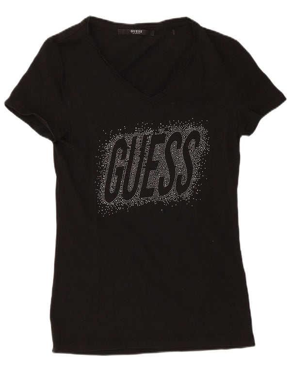 Guess Womens Graphic T-Shirt Top UK 8 Small Black