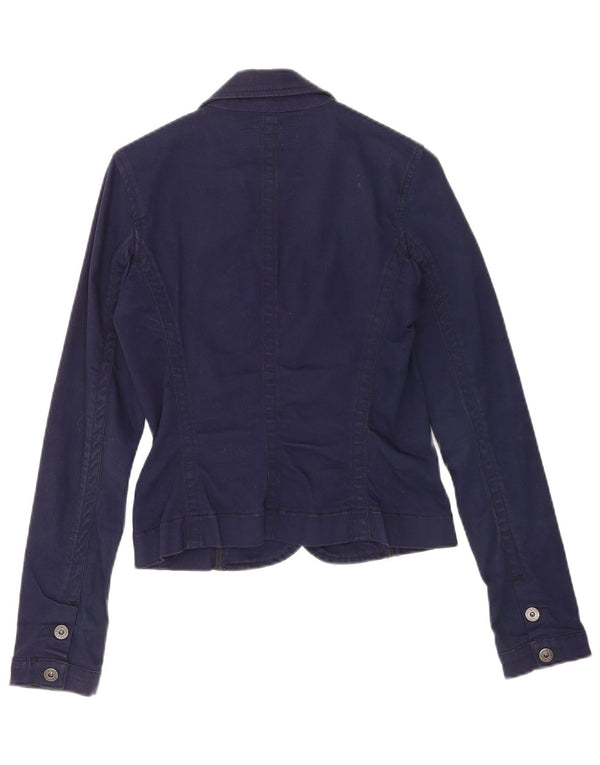 Guess Womens 3 Button Blazer Jacket UK 10 Small Navy Blue Cotton