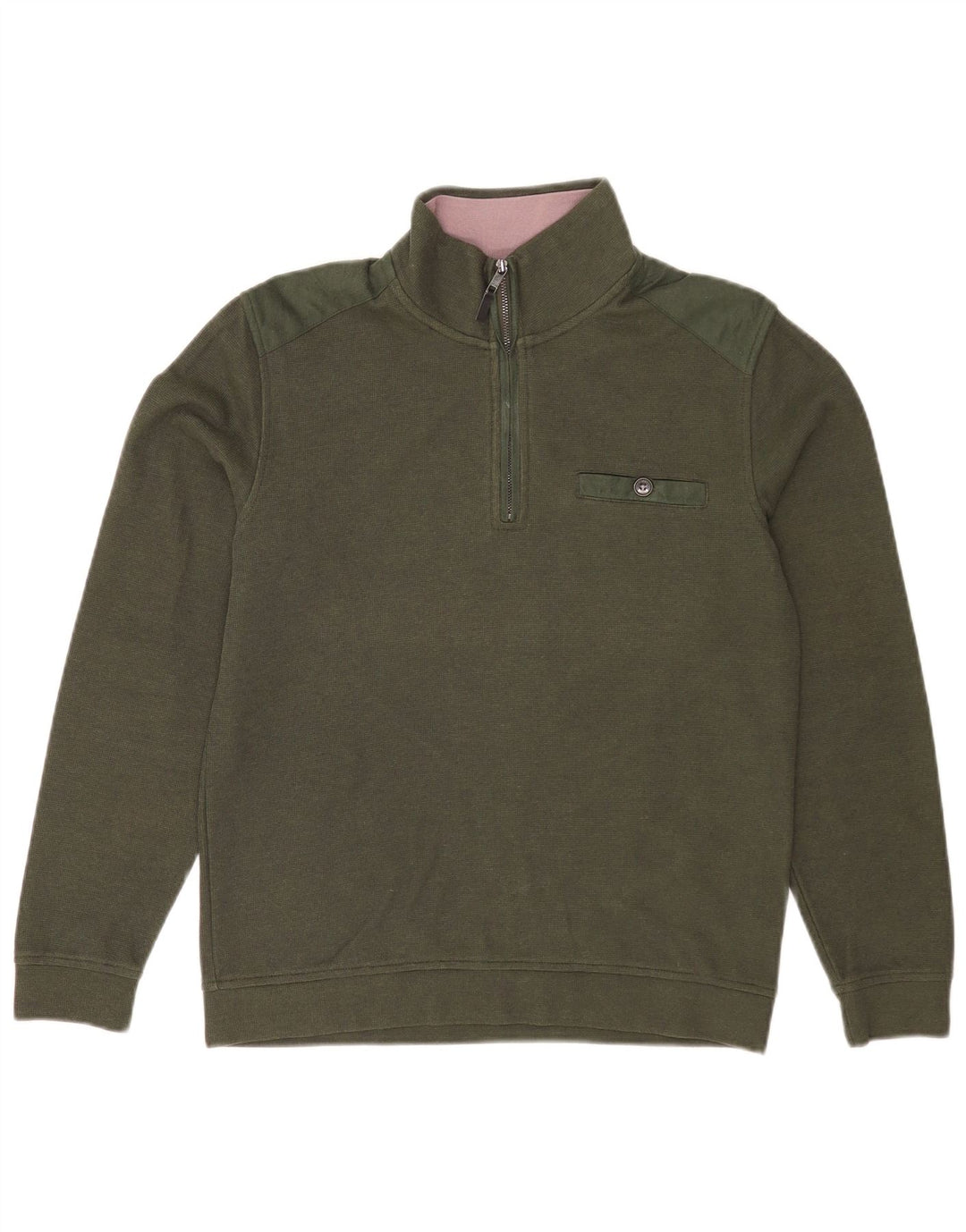 Ted Baker Mens Zip Neck Sweatshirt Jumper Size 2 Small Khaki Cotton