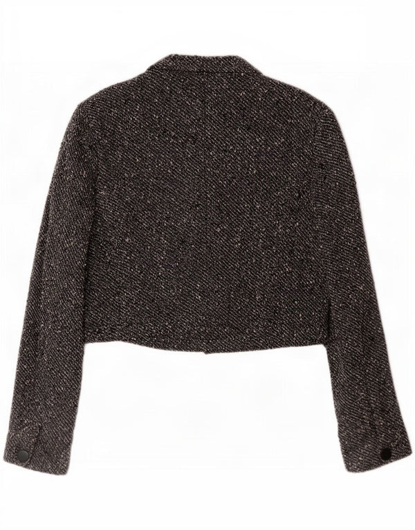 Max Mara Womens Crop 4 Button Blazer Jacket UK 14 Medium Grey Flecked Wool
