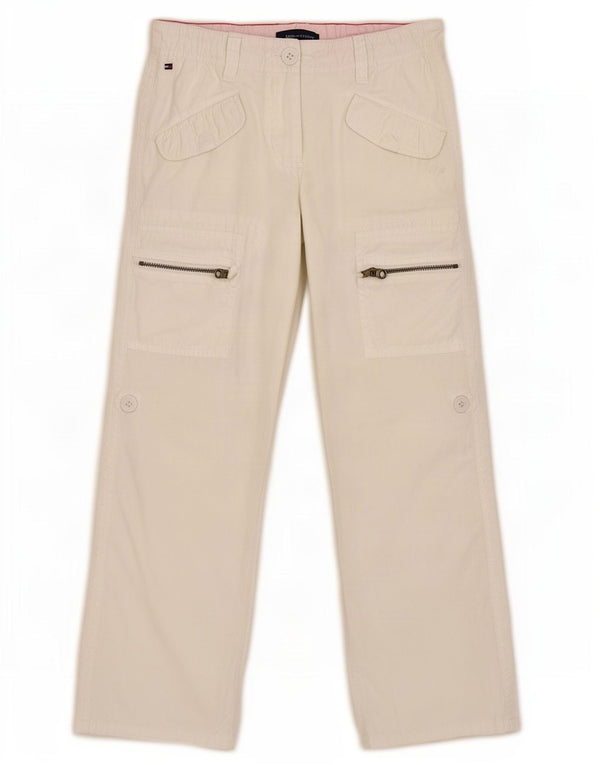 Tommy Hilfiger Girls Wide Leg Cargo Trousers 7-8 Years W24 L22 White Cotton