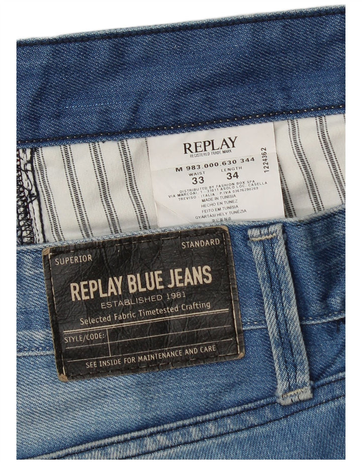 Replay Mens Waitom Denim Shorts W33 Large Blue Cotton