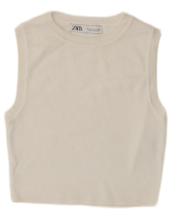 Zara Womens Sleeveless Crop Top UK 12 Medium White Viscose