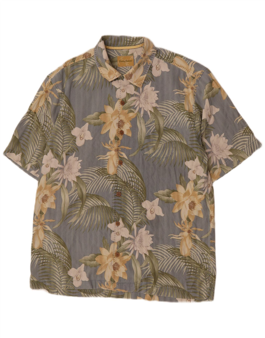 Tommy Bahama Mens Short Sleeve Shirt Medium Grey Floral Cotton