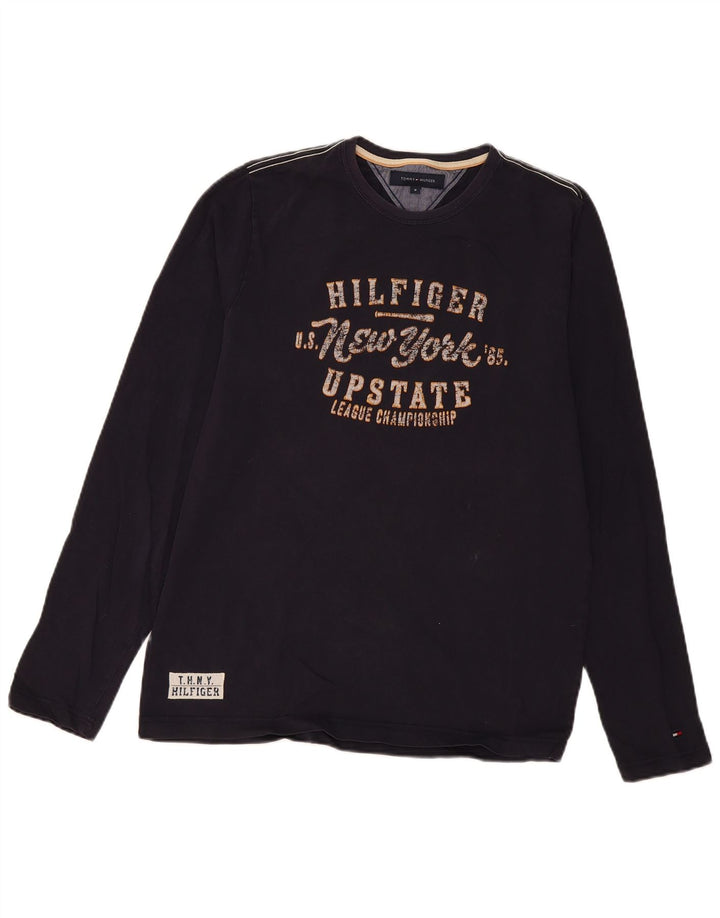 Tommy Hilfiger Mens Graphic Top Long Sleeve Medium Navy Blue Cotton