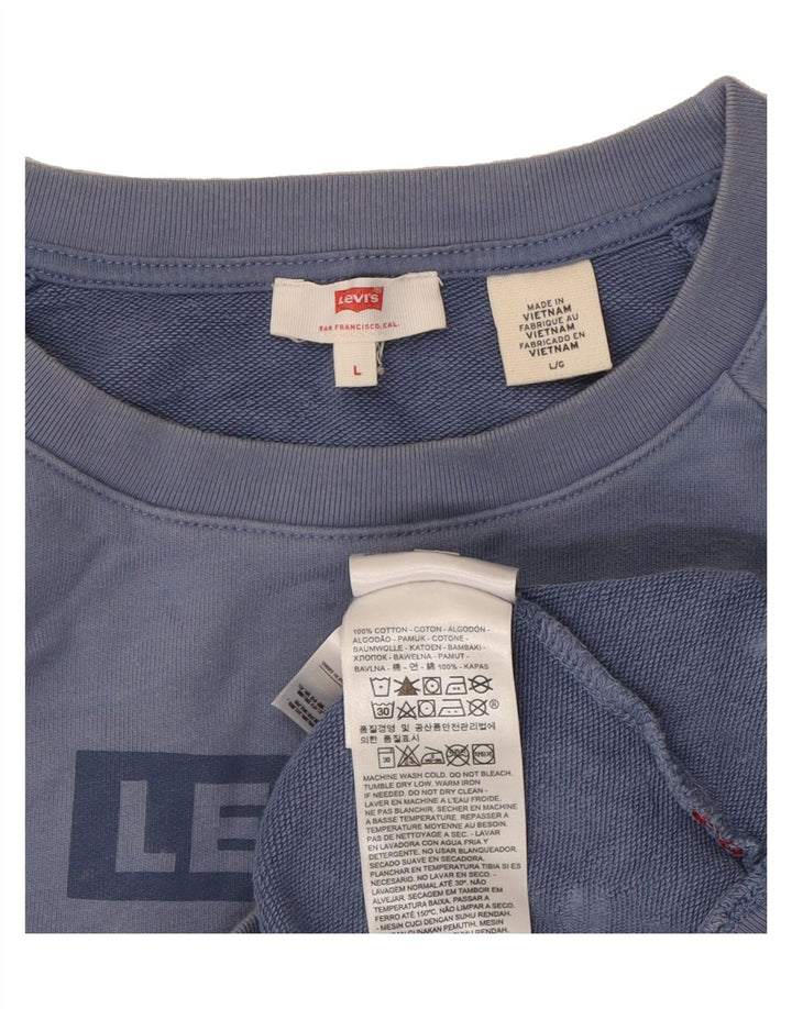 LEVI'S Womens Graphic Sweatshirt Jumper UK 16 Large Blue Cotton Vintage Levi's and Second-Hand Levi's from Messina Hembry 