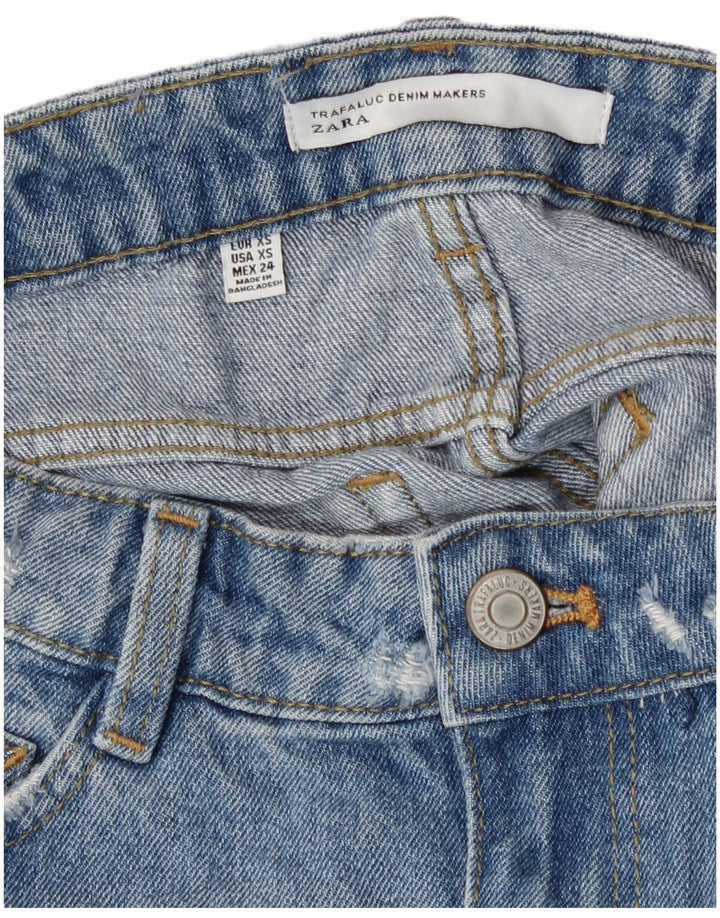 Zara Womens Distressed Mini Denim Skirt XS W24  Blue