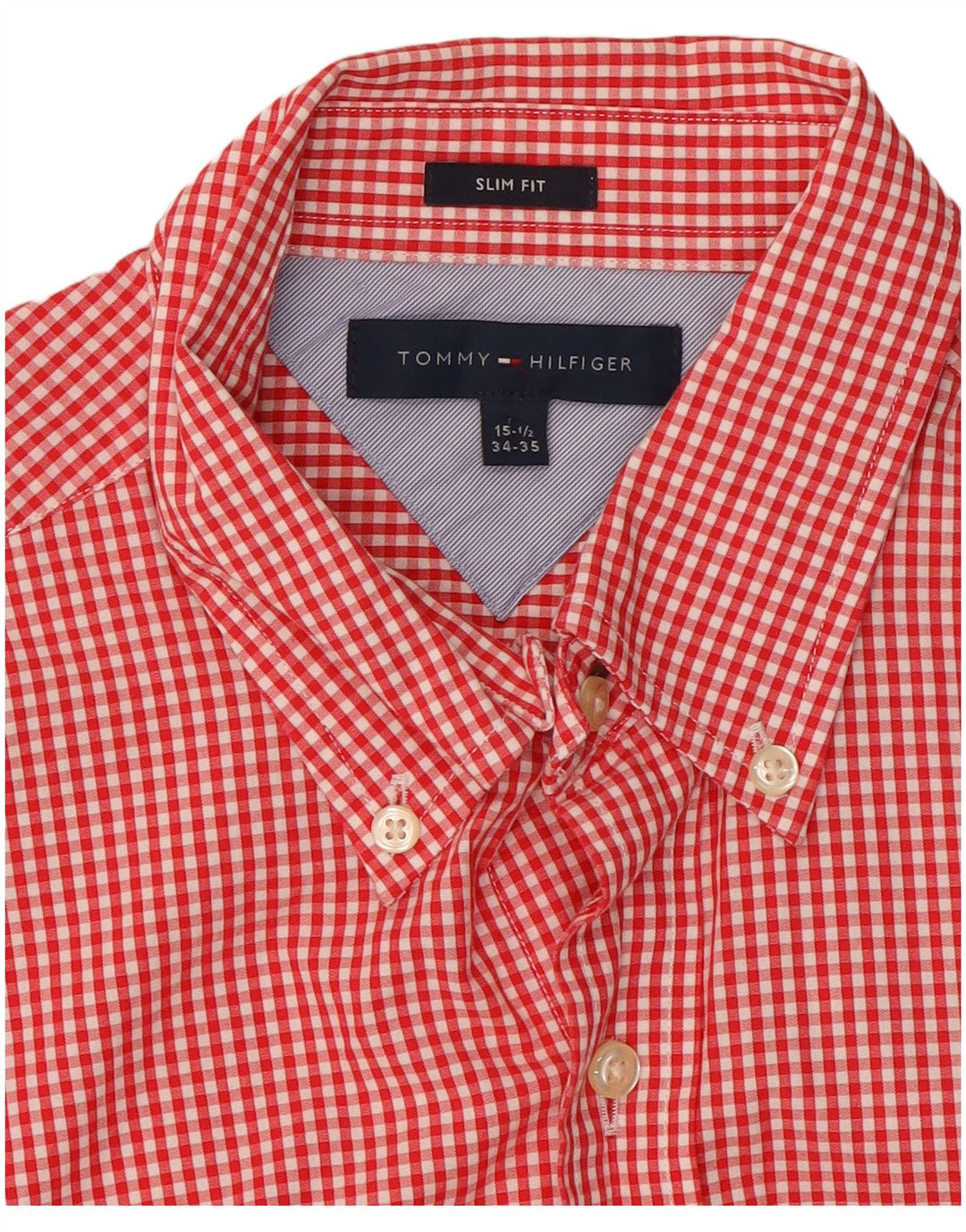 Tommy Hilfiger Herre Slim Fit Skjorte Størrelse 15 1/2 Medium Rød Gingham