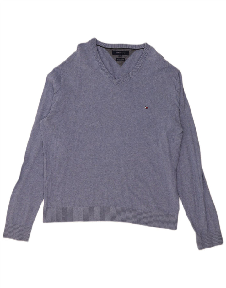 Suéter masculino TOMMY HILFIGER com decote em V 2XL algodão azul
