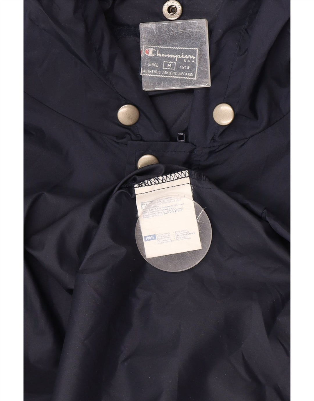 Champion Mens Graphic Hooded Rain Jacket UK 38 Medium Navy Blue Polyamide