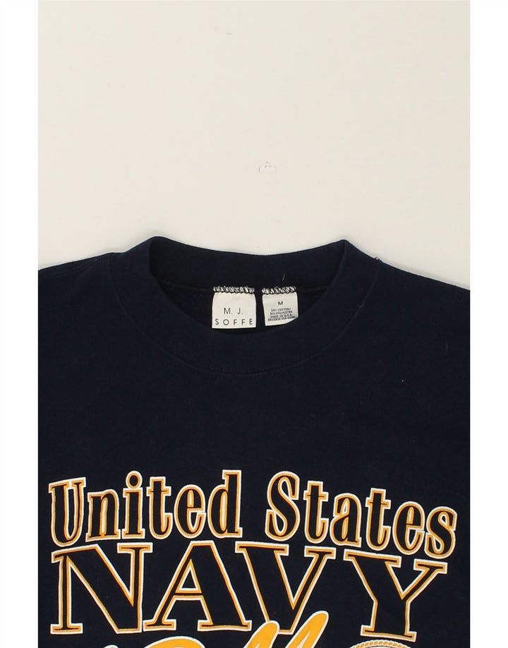 VINTAGE Womens Graphic Sweatshirt Jumper UK 14 Medium Navy Blue Cotton | Vintage Vintage | Thrift | Second-Hand Vintage | Used Clothing | Messina Hembry 