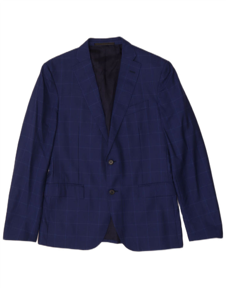 VINTAGE Herre 2-knaps blazerjakke IT 48 Medium Blue Ternet Virgin Wool