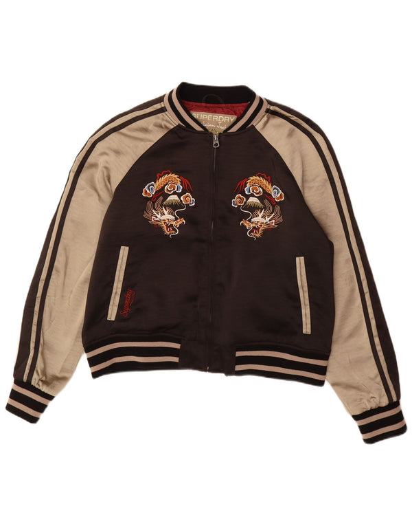 Superdry Γυναικεία φόρμα φόρμας γραφικών Top Jacket UK 16 Large Brown Colourblock