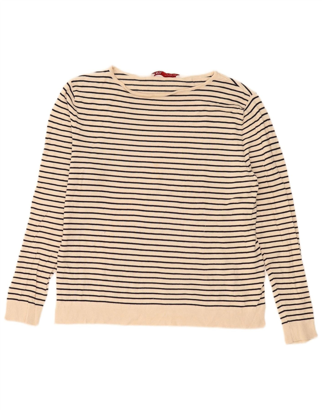 Zara Womens Top Long Sleeve UK 14 Medium Beige Striped Viscose