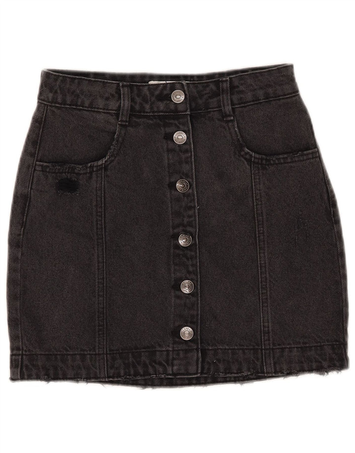PULL & BEAR Dame nødlidende denim nederdel lille W26 sort bomuld