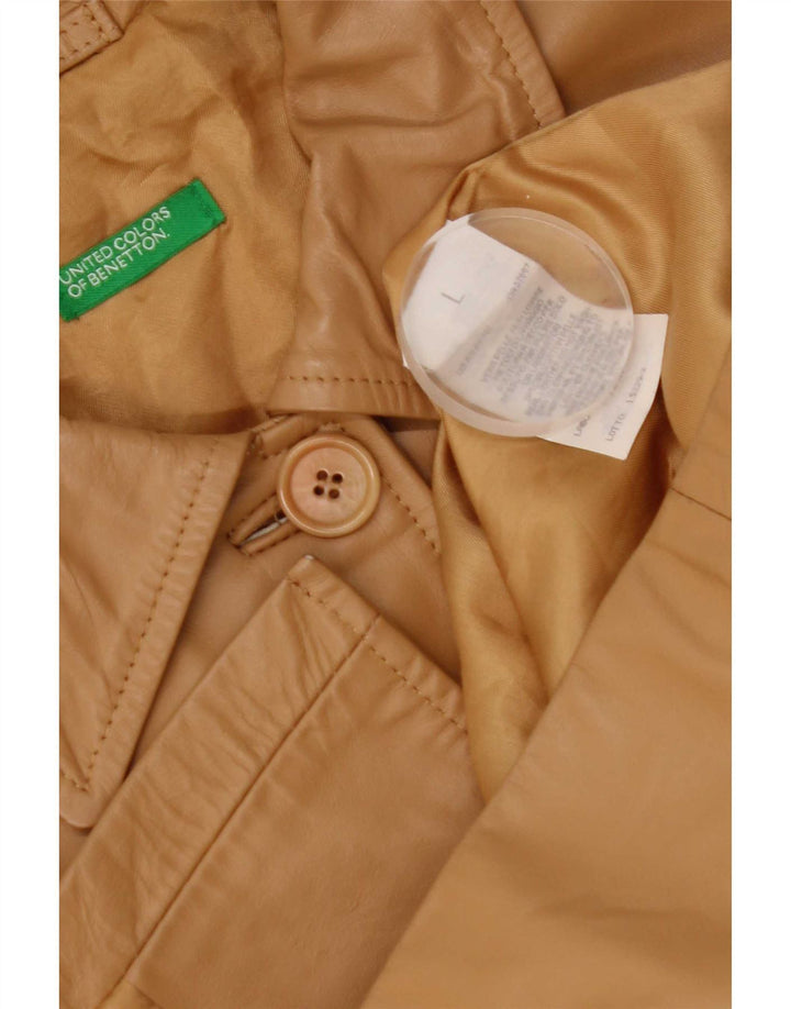 Benetton Chaqueta De Cuero Mujer UK 46 Grande Cuero Beige