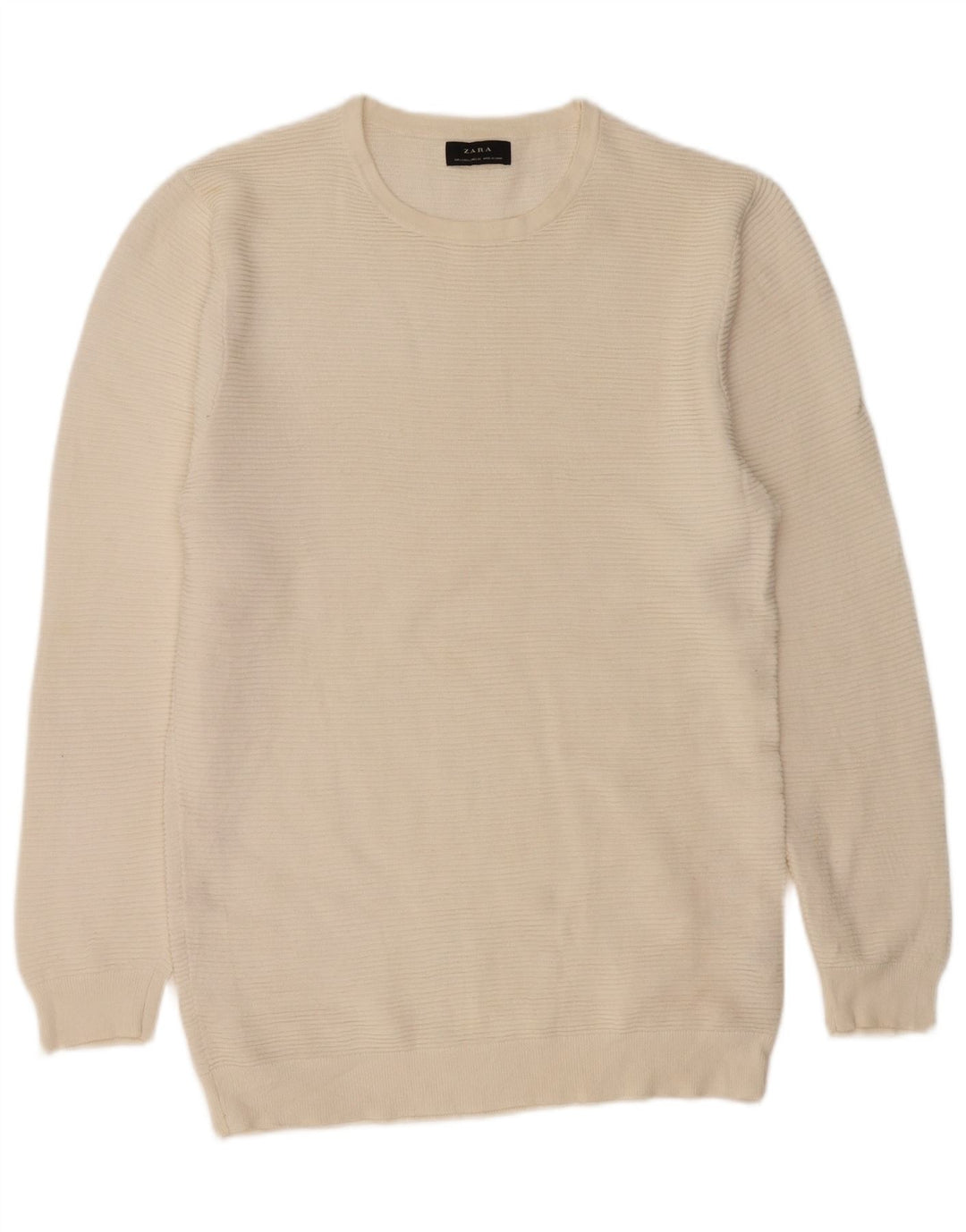 Zara Mens Crew Neck Jumper Sweater Large Off White Cotton