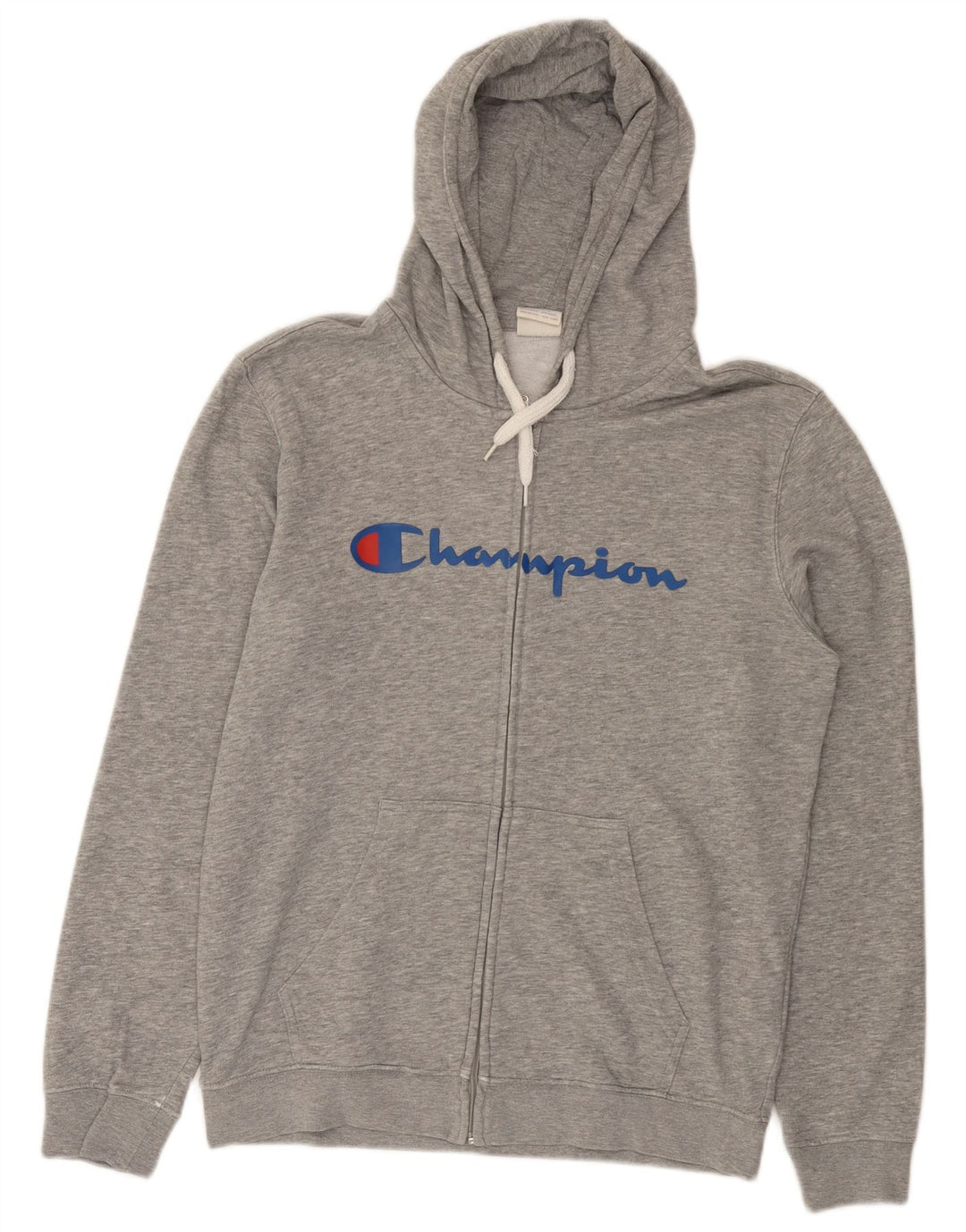 Champion Mens Graphic Zip Hoodie Sweater Medium Grey Cotton
