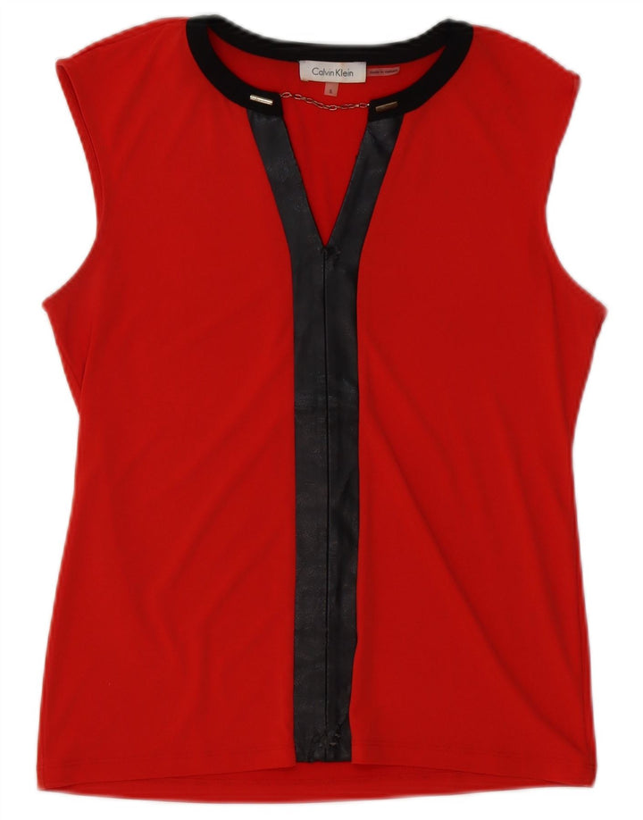 Calvin Klein Womens Blouse Top UK 10 Small Red Colourblock Polyester