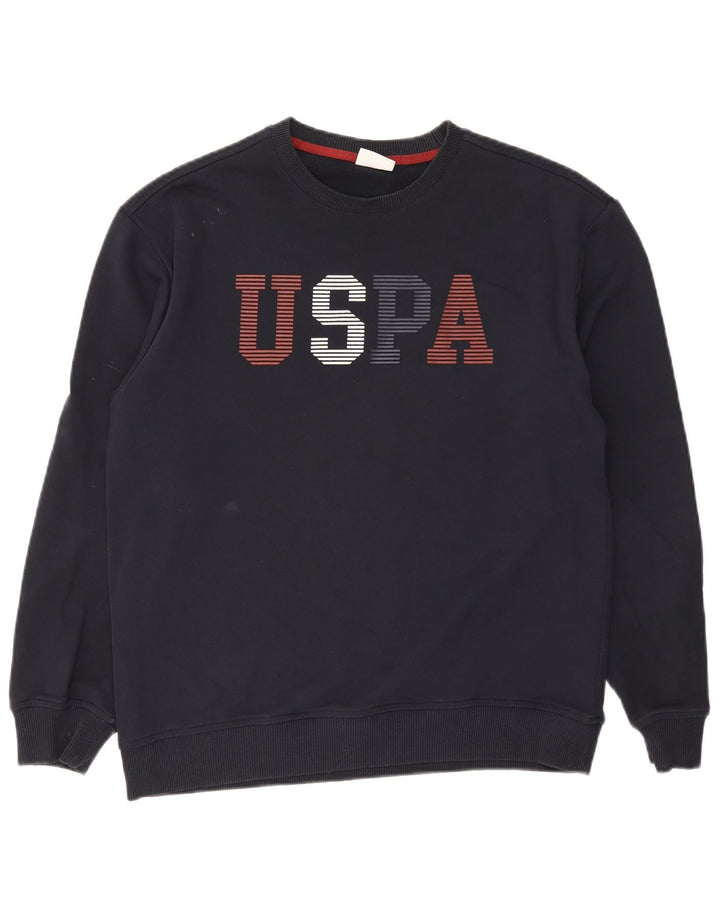US Polo Assn Mens Graphic Sweatshirt Jumper Medium Navy Blue Cotton
