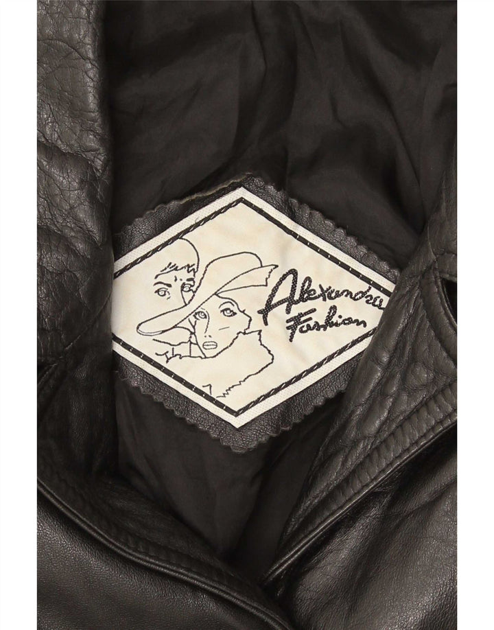 Vintage mujer cuero abrigo Reino Unido 12 medio negro