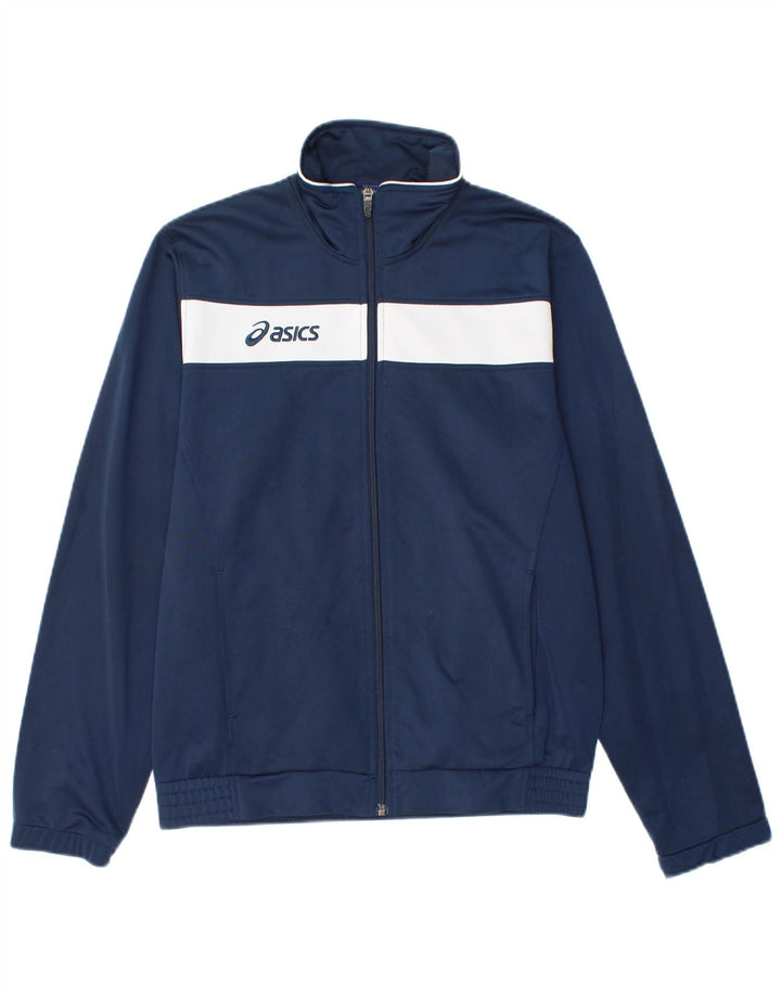 Asics Mens Tracksuit Top Jacket Small Navy Blue Colourblock Polyester