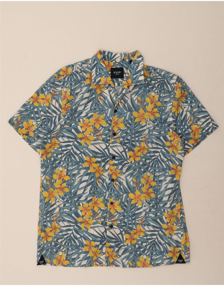 JOOP Mens Short Sleeve Shirt Large Multicoloured Floral Cotton Vintage Joop and Second-Hand Joop from Messina Hembry 