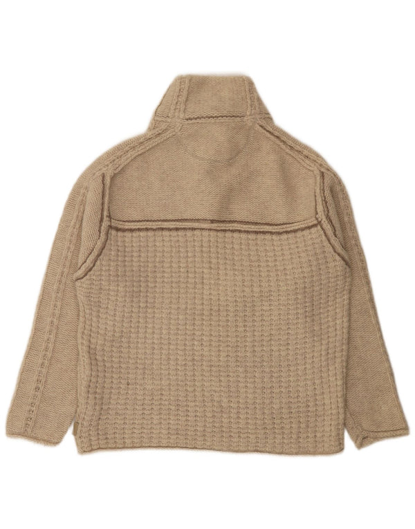 Fat Face Mens Zip Neck Jumper Sweater Large Beige Flecked Lambswool