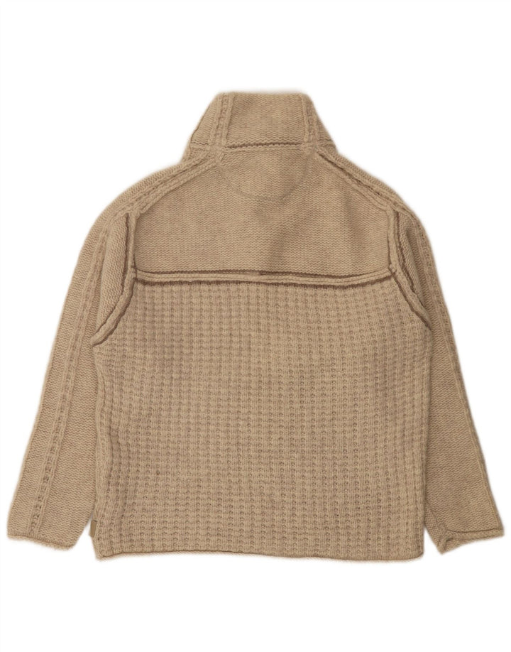 Fat Face Mens Zip Neck Jumper Sweater Large Beige Flecked Lambswool