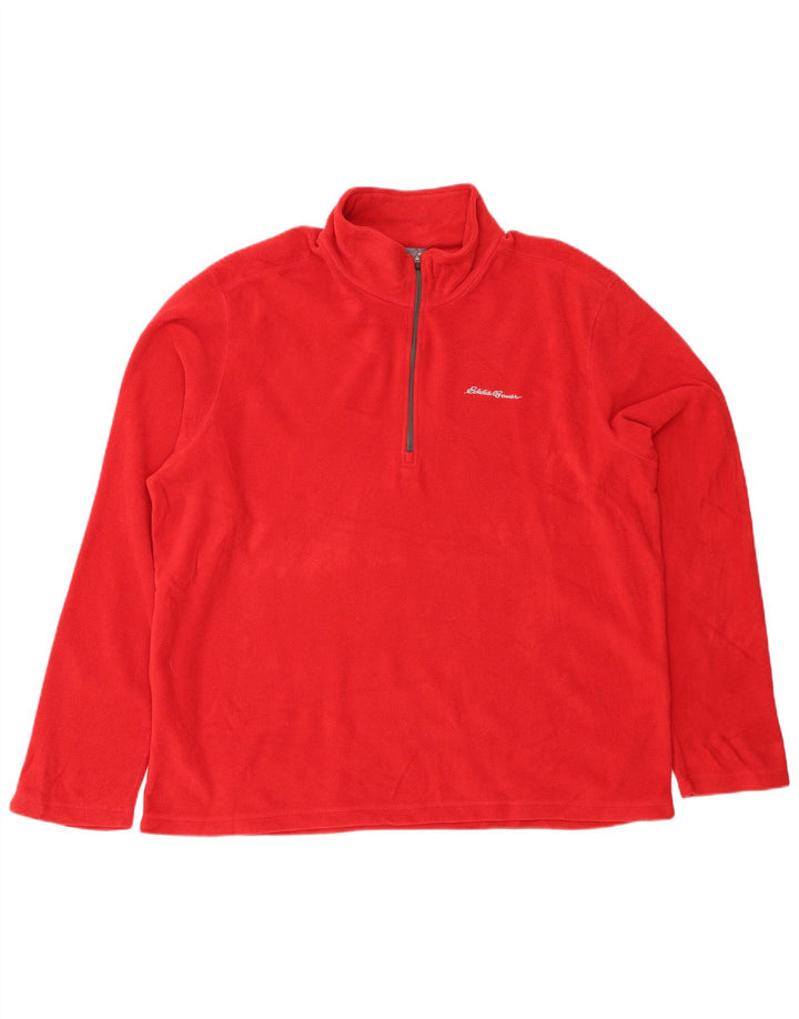 EDDIE BAUER Mens Zip Neck Fleece Jumper XL Red Polyester