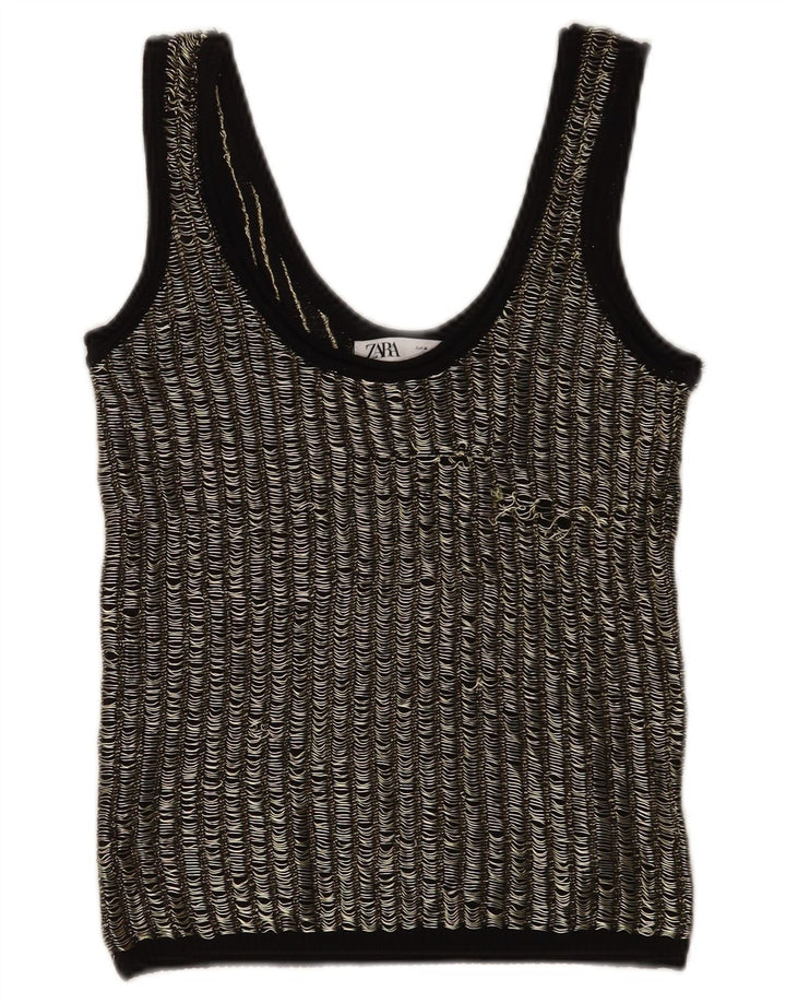Top corto da donna Zara UK 12 in viscosa a righe nere medie