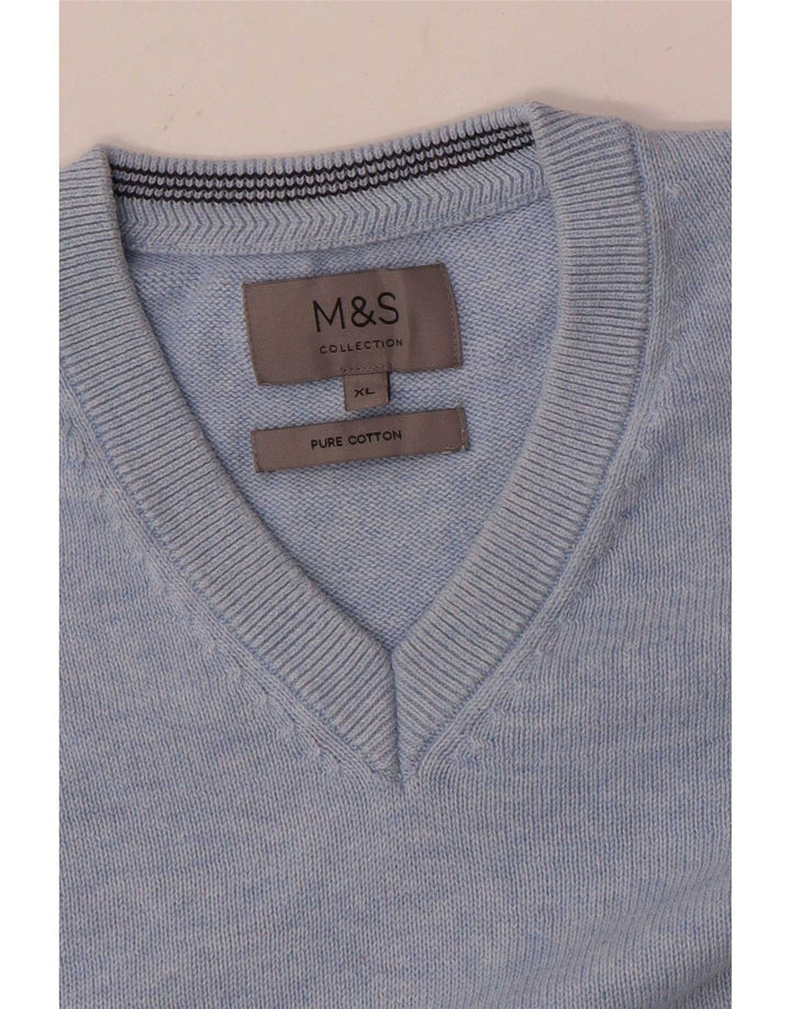 Marks & Spencer Mens V-Neck Jumper Sweater XL Blue Cotton