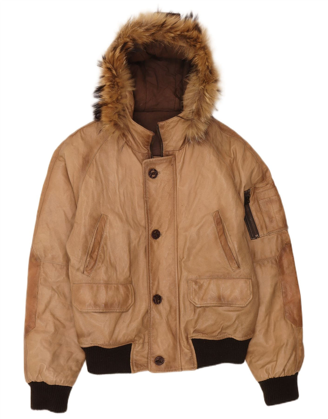 Ανδρικό δερμάτινο μπουφάν Bata με κουκούλα IT 50 Large Beige Leather