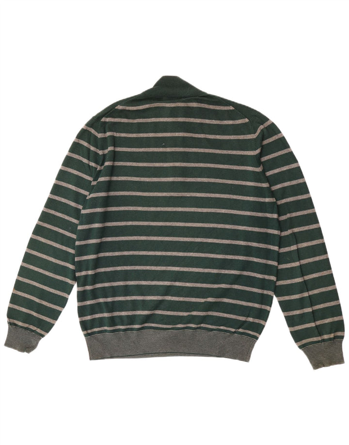 Massimo Dutti Mens Zip Neck Jumper Sweater Large Green Striped Cotton