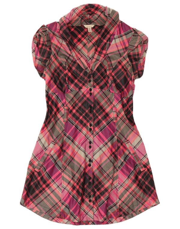 Ted Baker Womens Short Sleeves Shirt Dress Size 3 Medium Pink Check Cotton
