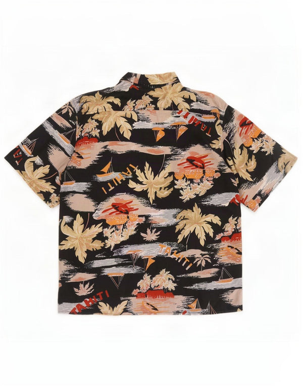 Vintage mujer hawaiana manga corta camisa EU 40/42 medio negro floral