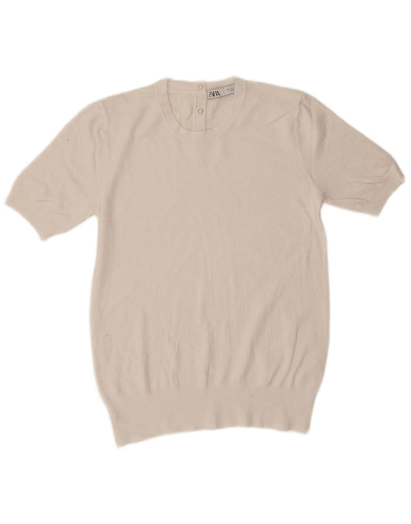 Top Blusa Donna Zara UK 14 Large Viscosa Bianca