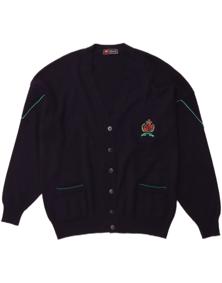 IL GRANCHIO Herre cardigan sweater Stor marineblå uld