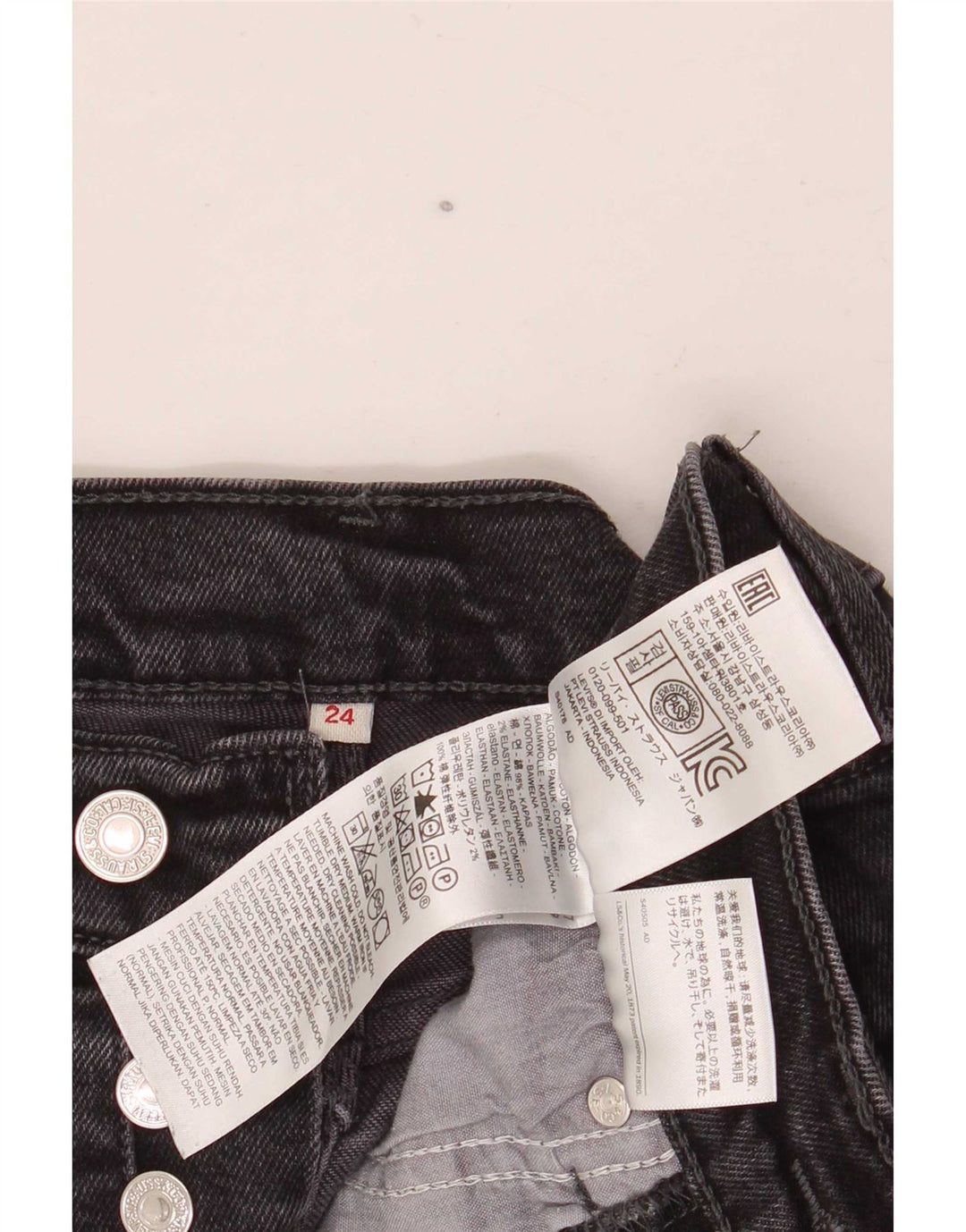 Jeans femininos Levi's Slim W24 L28 algodão cinza