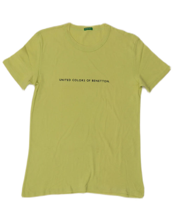 Benetton Dame Grafisk T-Shirt Top UK 12 Medium Grøn Bomuld