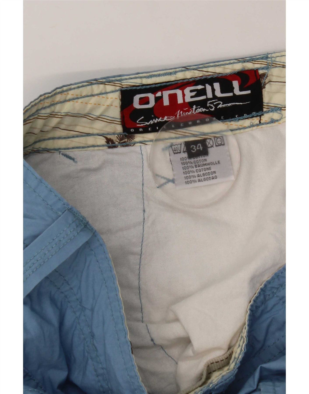 O'Neill Mens Straight Capri Trousers W34 L20 Blue Cotton