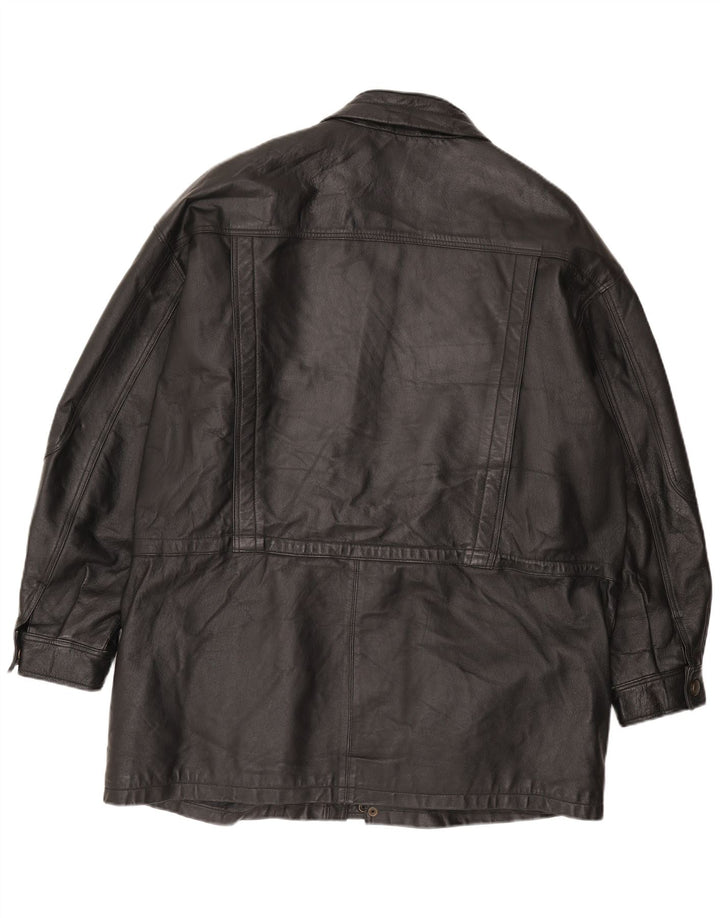 Front Line Mens Leather Jacket UK 50 2XL Black Leather
