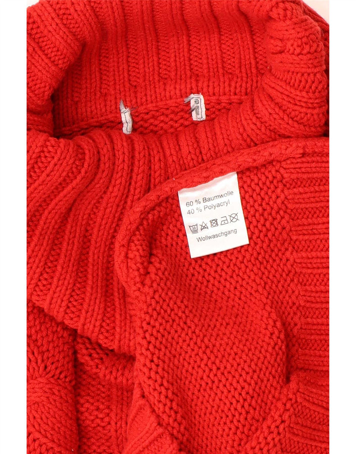 Pulover vintage pentru femei cu gât rulat din lână roșie medie UK 12